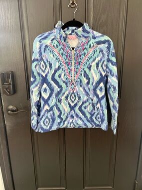 Lilly Pulitzer Pink-Trim Blue & Aqua Floral Zip Pullover